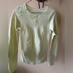 Yellow Alo Long Sleeve Laser Cut Mesh Workout Top